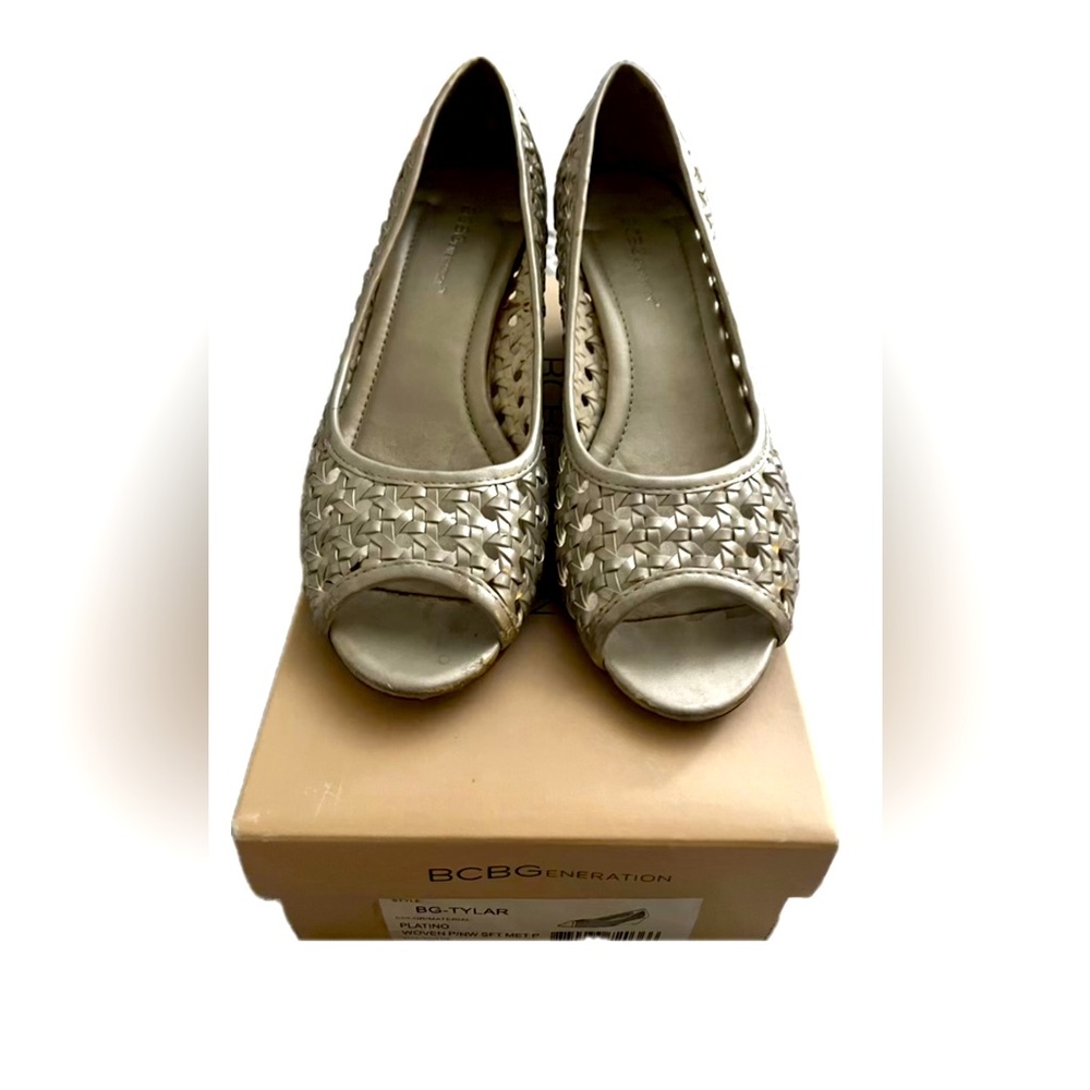 BCBGeneration Women's Peep Toe Woven Shoes - silver